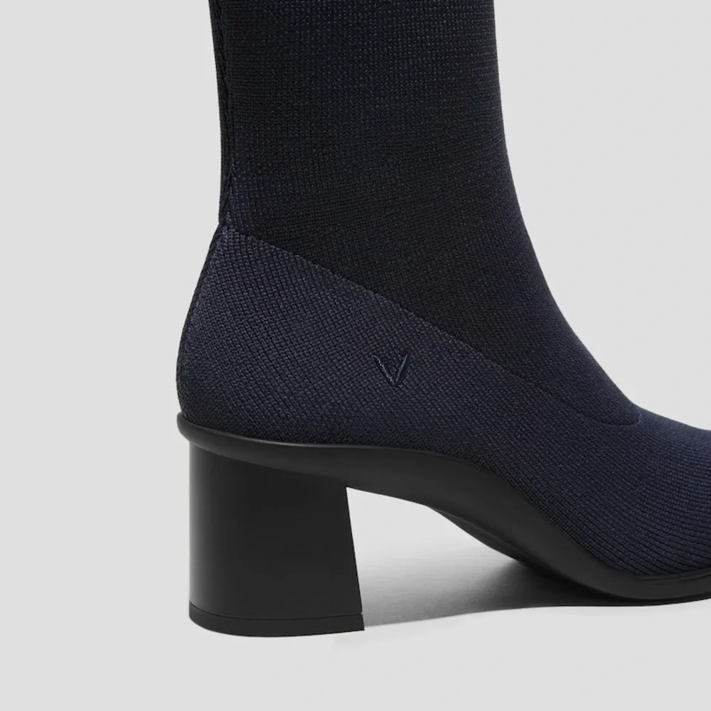 Vivaia Navy Knit Sock Boots Block Heel Women's Water Repellent Size US 6.5 EU 37